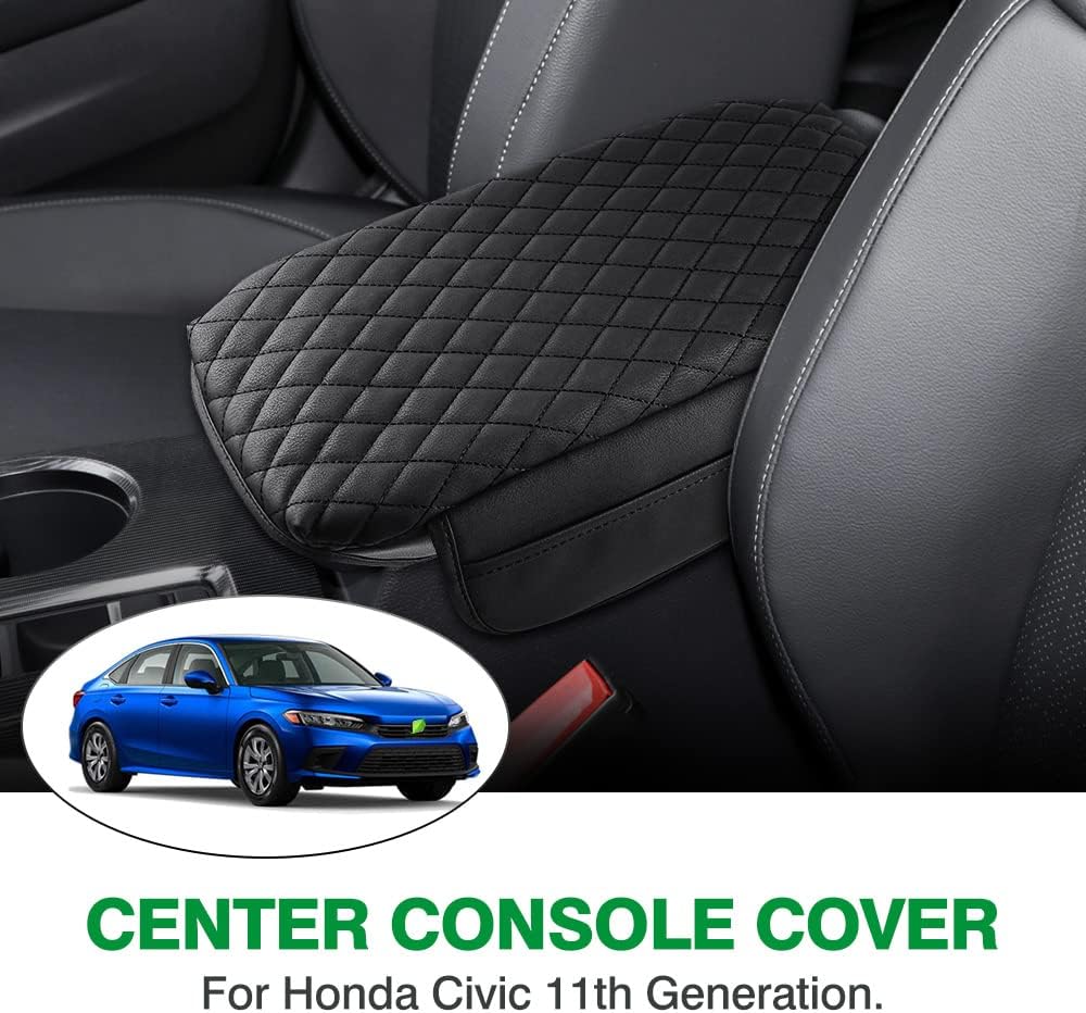 Shademax Custom Fit for Center Console Cover Honda Civic 2022 2023 Armrest Cover Center Console Pad Car Interior Accessories PU Leather Armrest Seat Box Cover Protector with Pockets Storage Bag