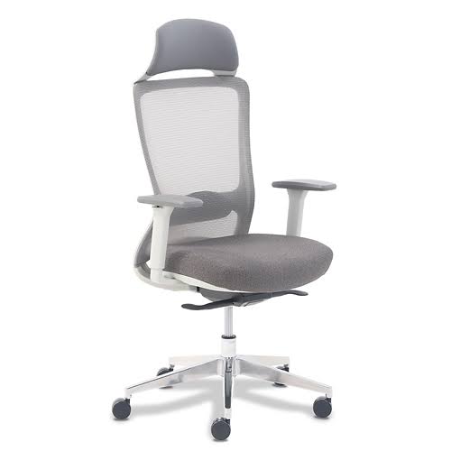 NBF Lazboy Claremont Mesh Back Chair with Headrest Gray Mesh Back/Slate Fabric Seat/Aluminum Base Signature Series (50850-HR-SBC