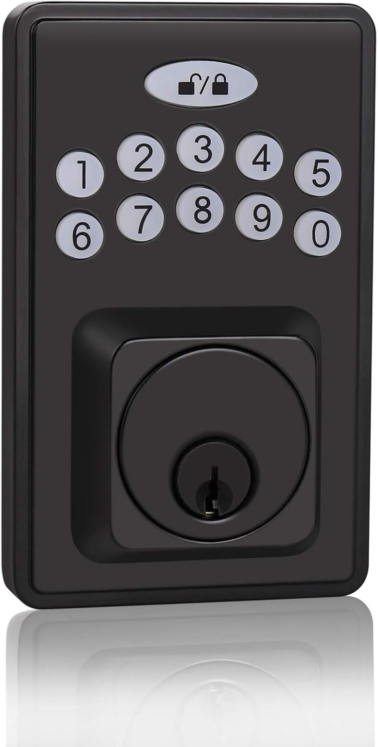 Probrico Keypad Deadbolt Lock Black, Electronic Deadbolt with 100 Codes, Code Door Lock Single Cylinder Smart Deadbolt Lock with 1-Touch Motorized Locking, Handy to Install & Programme Keypad Deadbolt Pack of 2