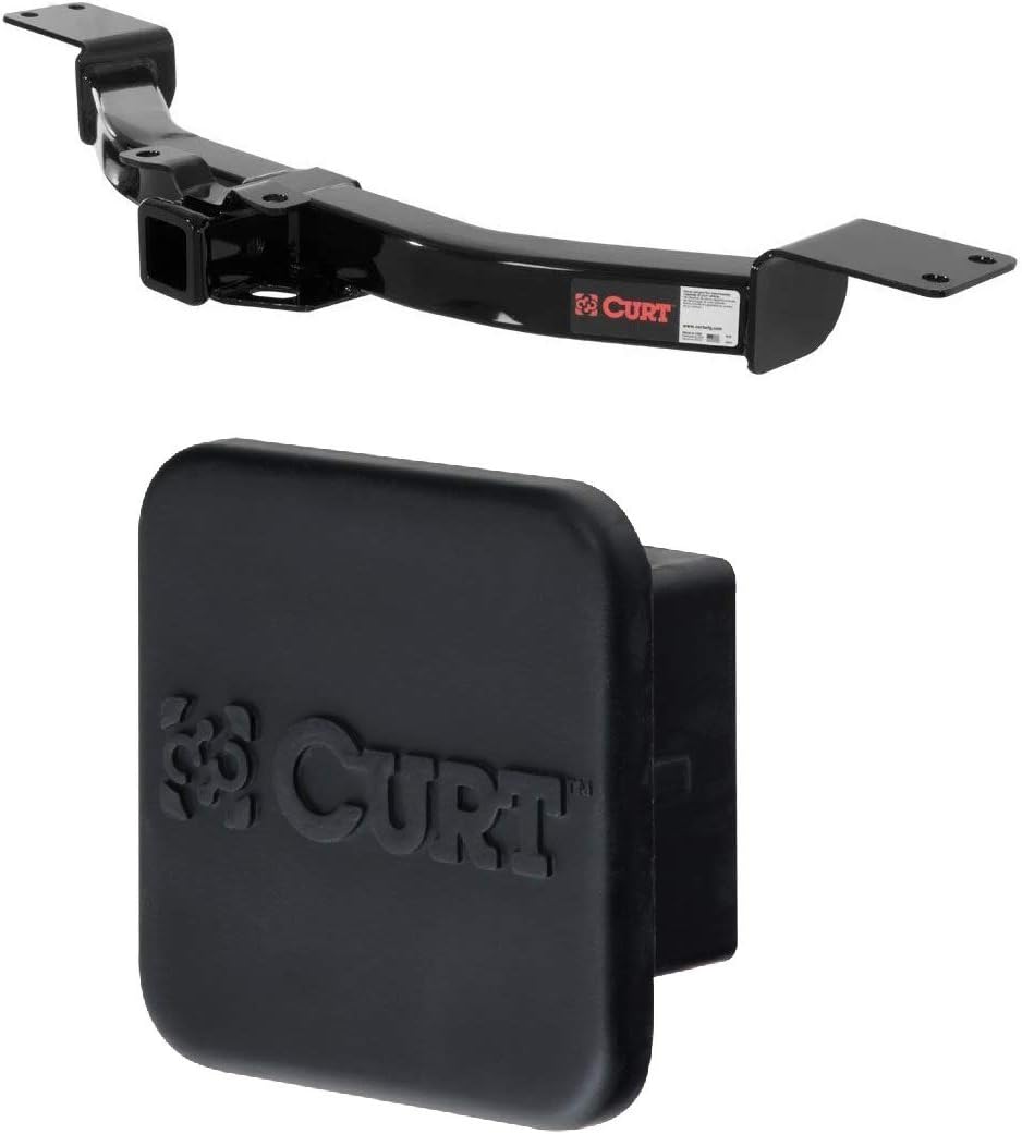 Curt 13424 22272 Class 3 Trailer Hitch with 2 Inch Receiver and 2 Inch Rubber Hitch Tube Cover Bundle for Enclave Traverse Acadia Outlook