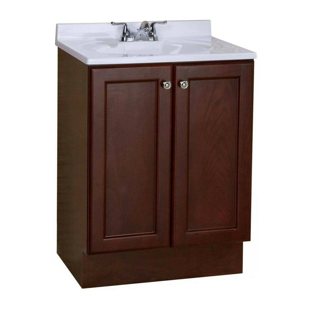 Glacier Bay Vanity Pro All-in-One 24 in. W Bathroom Vanity in Chestnut with Cultured Marble Vanity Top in White
