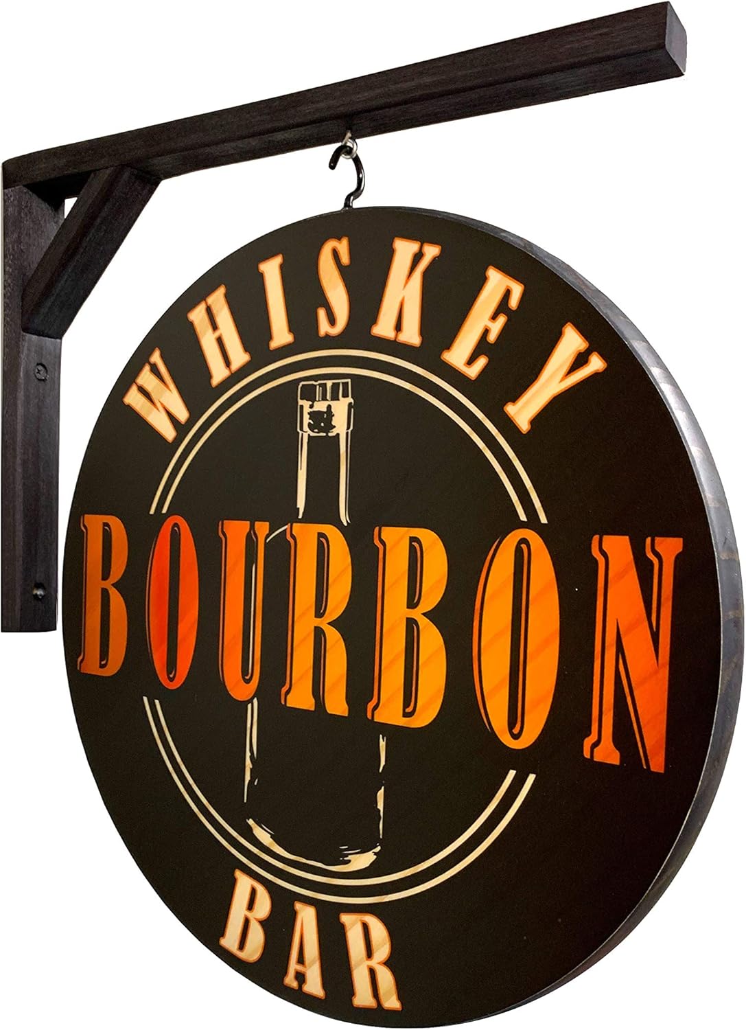 Vintage Signs Whiskey Bourbon Pub Sign - 15 inch Diameter - Double Sided - Includes Wood Hanging Bracket - Indoor USE ONLY Pack of 2