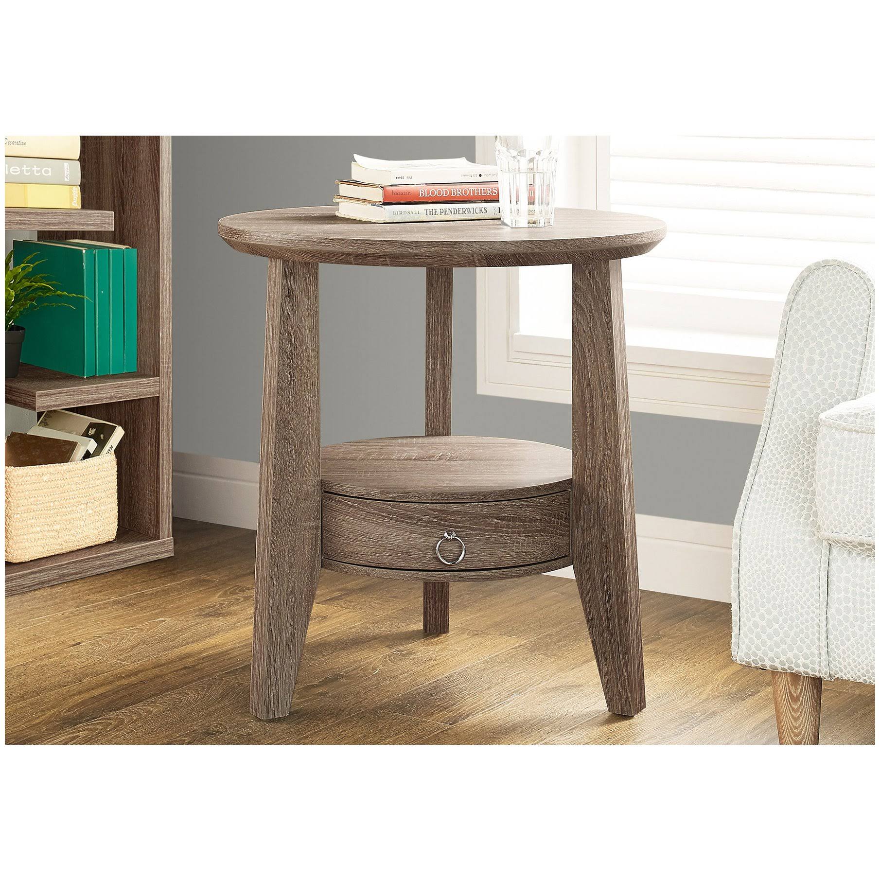 Monarch Specialties Dark Taupe Accent Table with Drawer