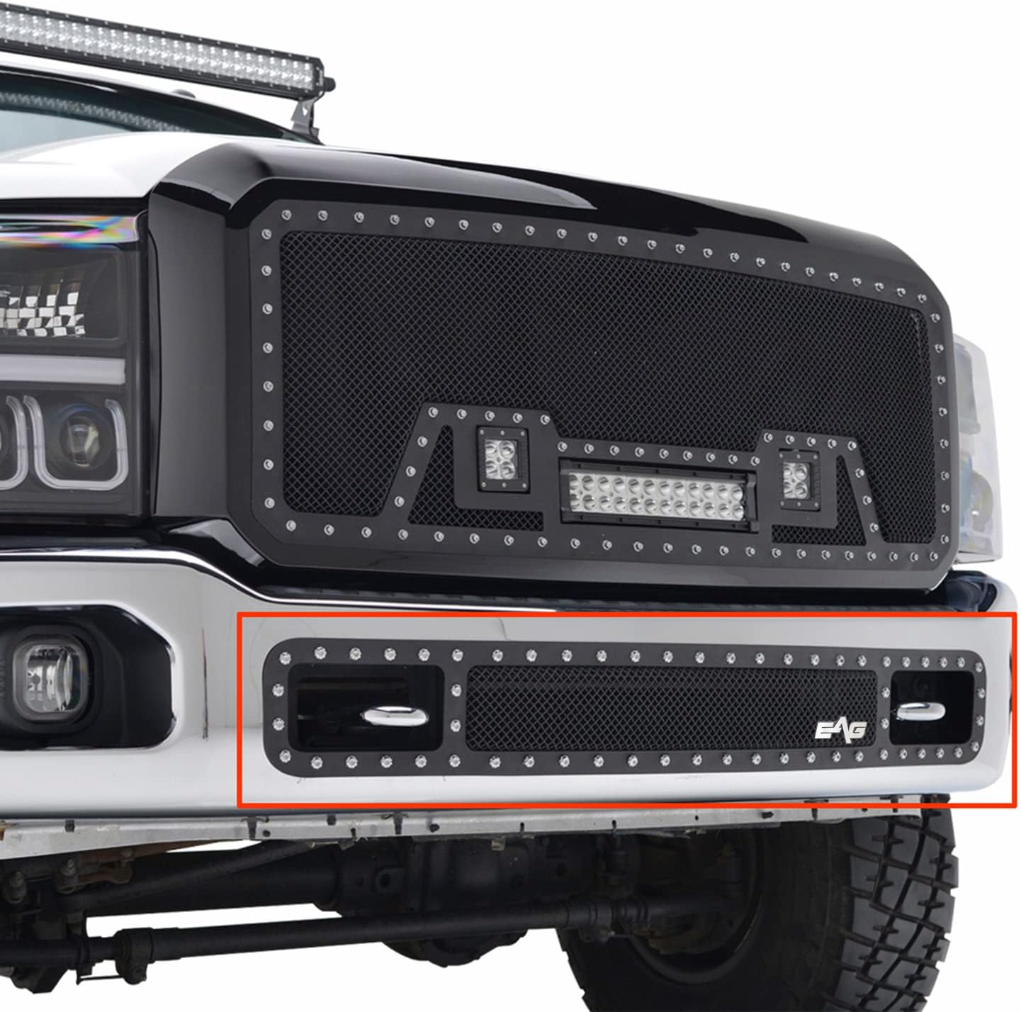 EAG Rivet Black Stainless Steel Wire Mesh Bumper Grille Fit for 11-16 Super Duty