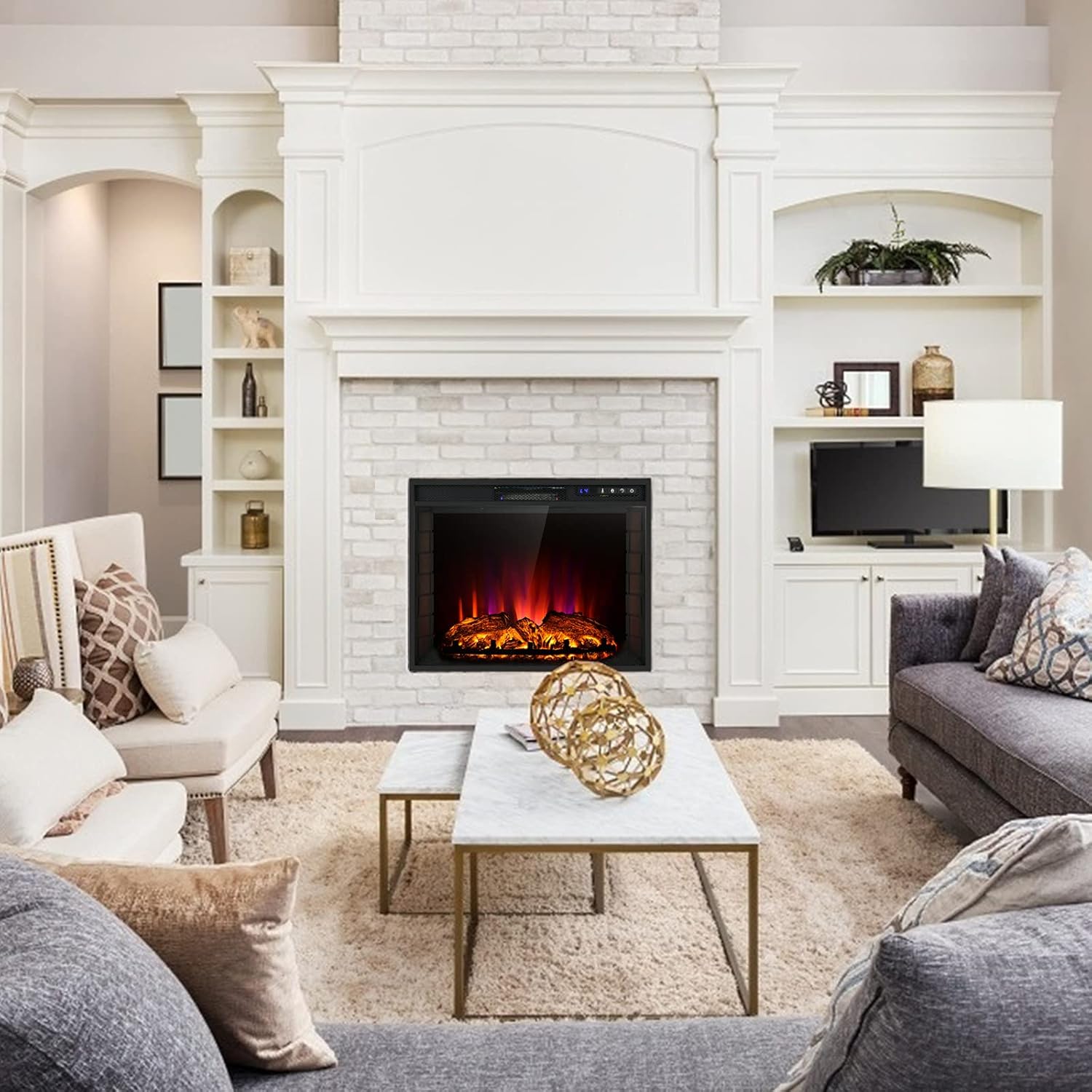 Tangkula Recessed Electric Fireplace, 26 Inch Fireplace with Adjustable Flame Brightness, LED Screen & Remote Control with Timer, Overheating Protection, 750W/1500W Fireplace Heater (26 Inch)