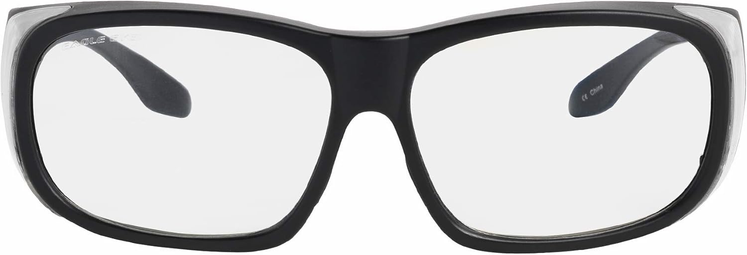 Eagle Eyes FitOn DigiTec Fit Over Blue Light Blocking Computer Glasses - Wear Over Prescription Glasses/Reading Glasses/RX Glasses - 99.9% UV Protection with Anti-Reflective (Large, Black)