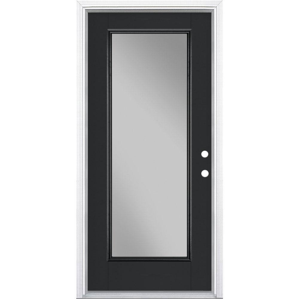 Masonite 36 in. x 80 in. Full Lite Jet Black Left Hand Inswing Painted Smooth Fiberglass Prehung Front Exterior Door w/ Brickmol