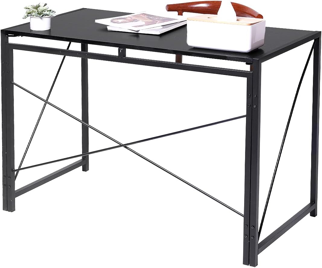 Hanekuc Folding Portable Office Desk,40 Inch Writing Computer Desk Space Saving No Assembly Required, Black Pack of 2
