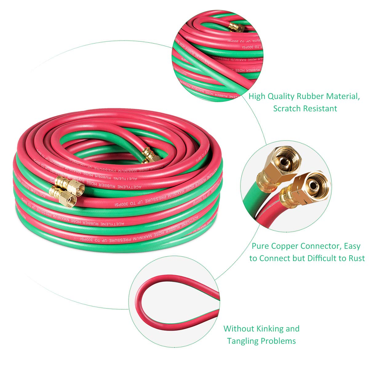 Goplus 50ft Twin Welding Torch Hose Oxy Acetylene Oxygen Cutting 1/4-Inch 300psi