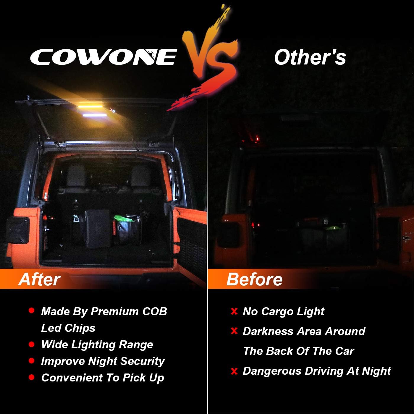 COWONE LED Trunk Light Rear Glass Lift Gate Dome Light Compatible with Jeep Wrangler JL JLU 2018-2021 LED Cargo Light with White/Amber Warning Light for Camping Fishing Outdoor Activities