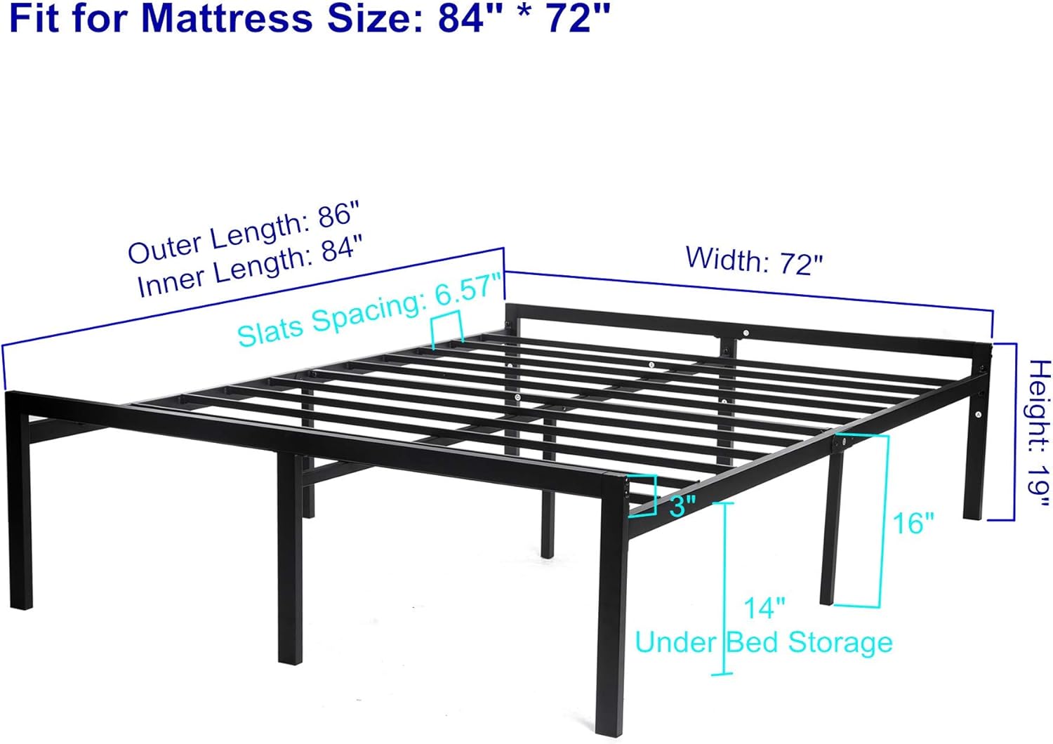 zizin 16 Inch Black Bed Platform Frame with Headboard Metal Bed Frame with Footboard Strong Slat Support No Box Spring Needed (California King)