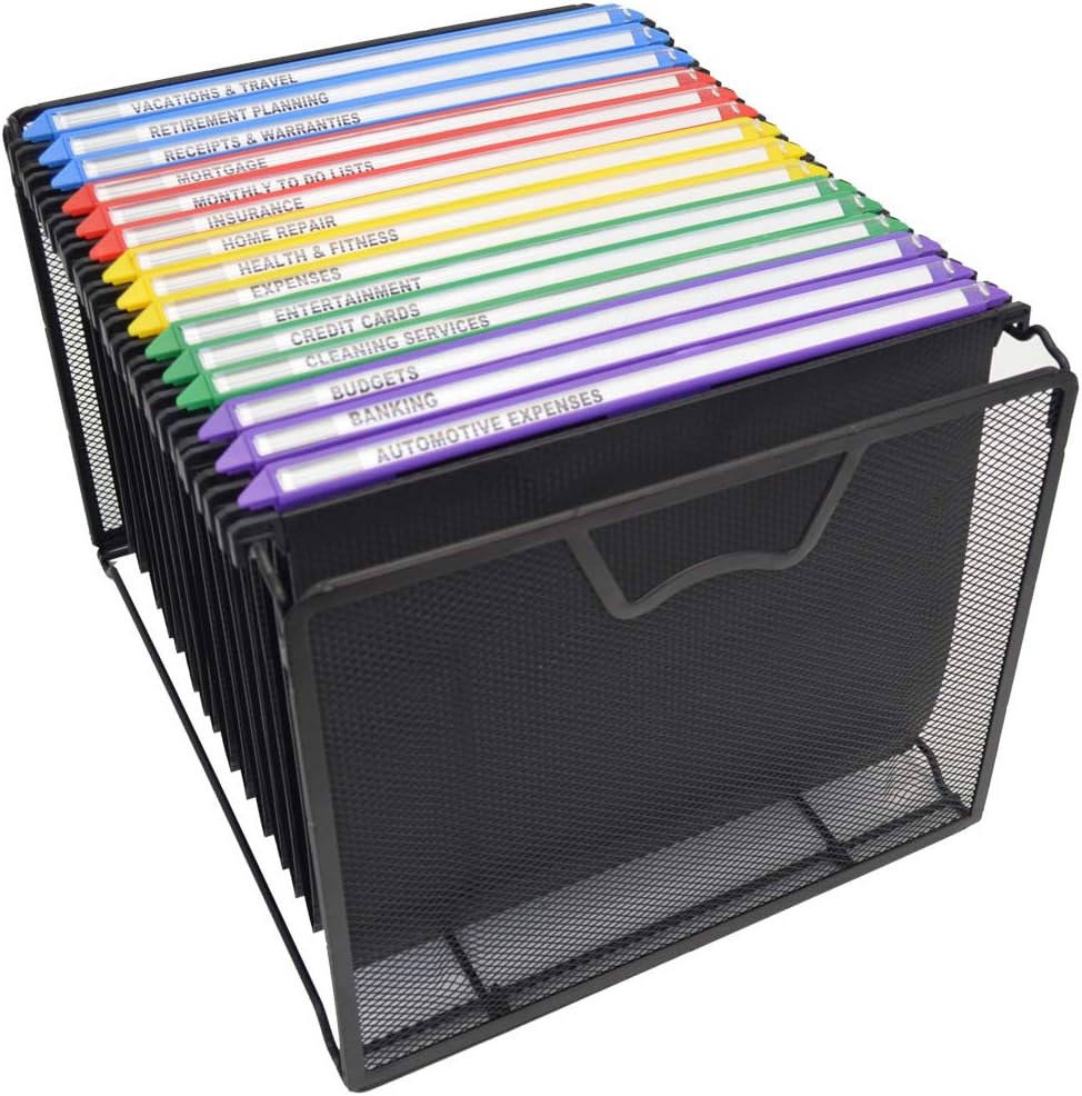Ultimate Office Mesh Hanging File Organizer complete with 5 MagniFile Hanging File Folders, Frost Files with Colored Indexes Pack of 2