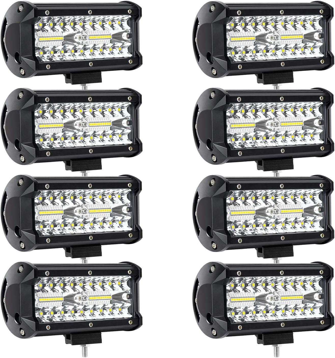 8Pcs 240W LED Light Bar LED Pods 7 Inch LED Work Light Off Road Spot Flood Combo Light 32000LM Waterproof for Jeep Truck Tractor Trailer Boat Pickup Car UTV ATV(8Pack-240W Combo Light)