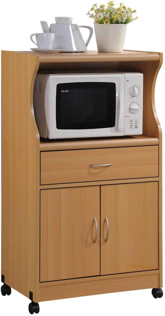 HODEDAH IMPORT Microwave Kitchen Cart, BLACK-BEECH