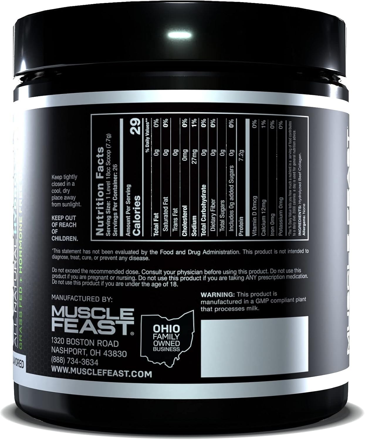 Muscle Feast Hydrolyzed Collagen Peptides Powder, Non-GMO Dairy & Gluten Free, Unflavored, 200g (Pack of 4) Pack of 2