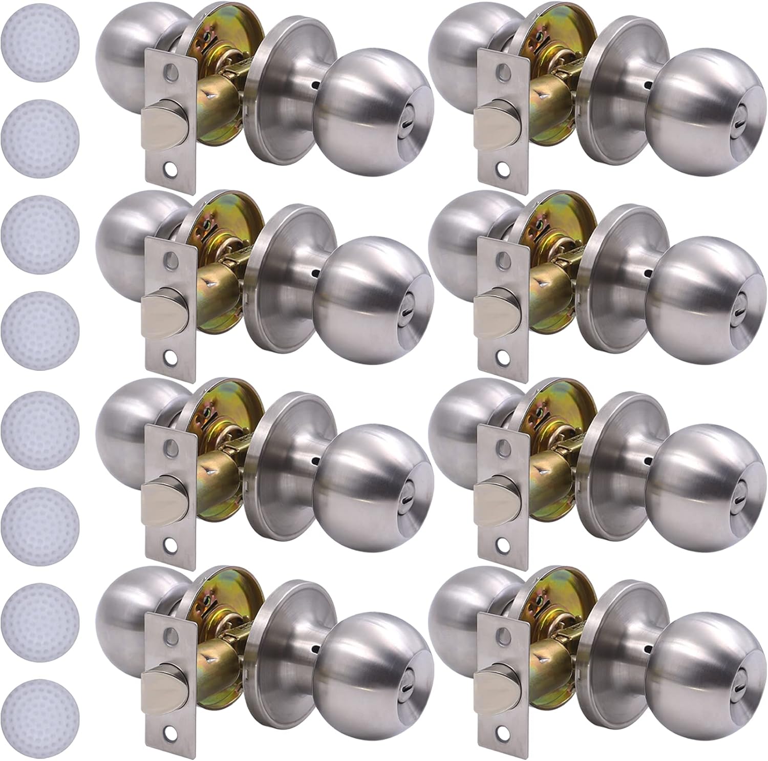 ROTESONNE 8 Pack Satin Nickel Privacy Door Knobs for Bedroom, Bathroom and Passage with 8 Door Stoppers, Keyless Door Handles, Interior Door Knobs (8, Satin Nickel) Door knobs-20210716 Pack of 2