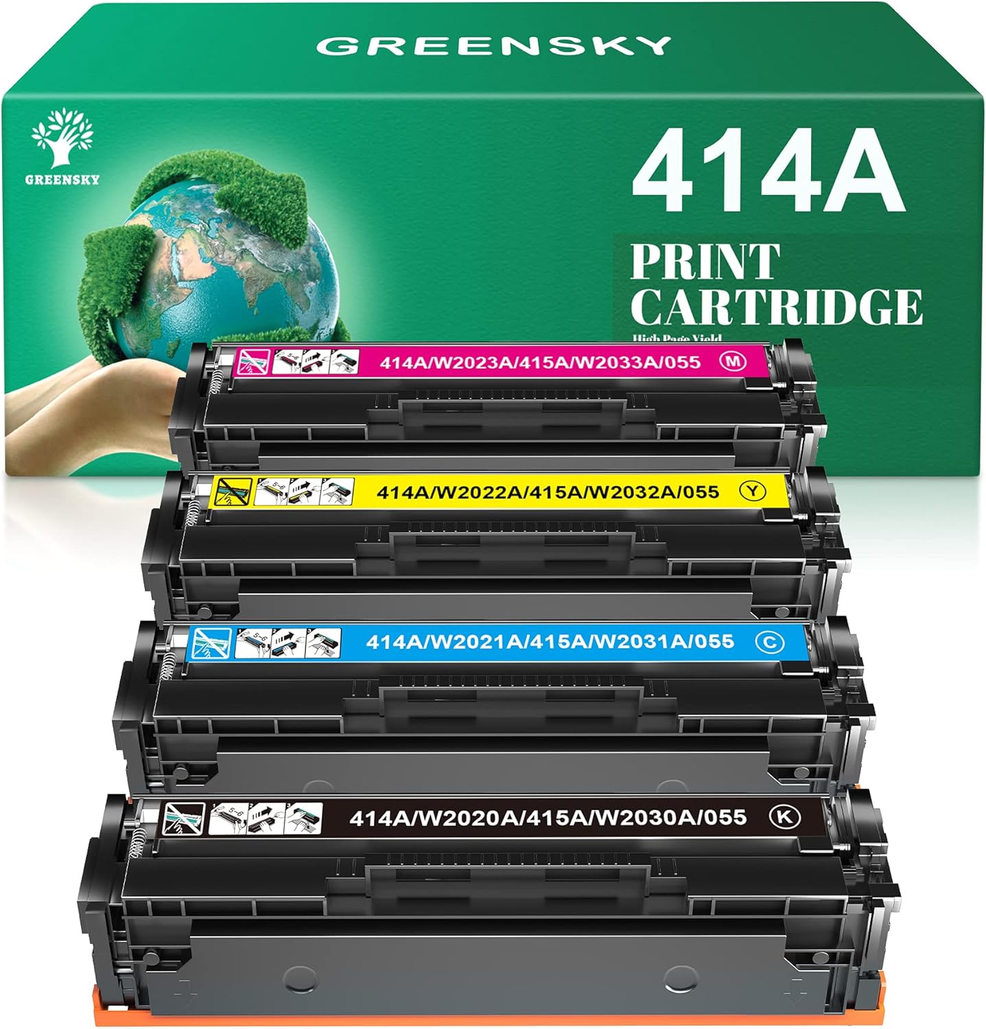 GREENSKY Compatible Toner Cartridge Replacement for HP 414A W2020A 414X W2021A W2022A W2023A for HP Color Pro MFP M479fdw M479fdn M454dw M454dn M454 M479 Printer Toner (BCYM, 4-Pack)