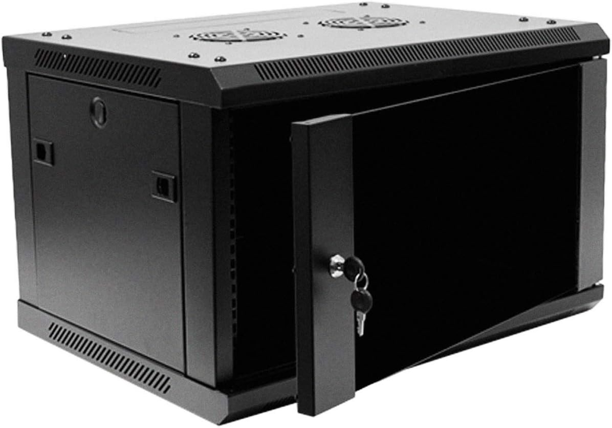 NavePoint 6U Deluxe IT Wallmount Cabinet Enclosure 19-Inch Server Network Rack with Locking Glass Door 16-Inches Deep Black