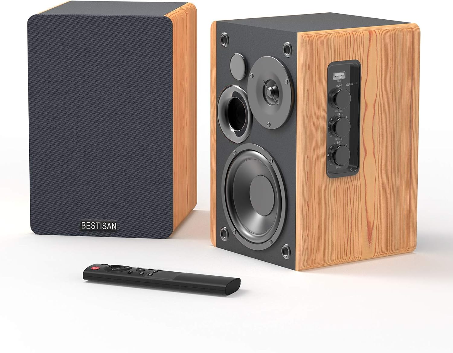 Bookshelf Speakers, BESTISAN Powered Bluetooth Bookshelf Speakers, Optical Input,&nbsp;Wireless Studio Monitors, 4 Inch Near Field Speaker - 50W RMS - Wood Grain 2.0 Stereo Active Near Field Monitor