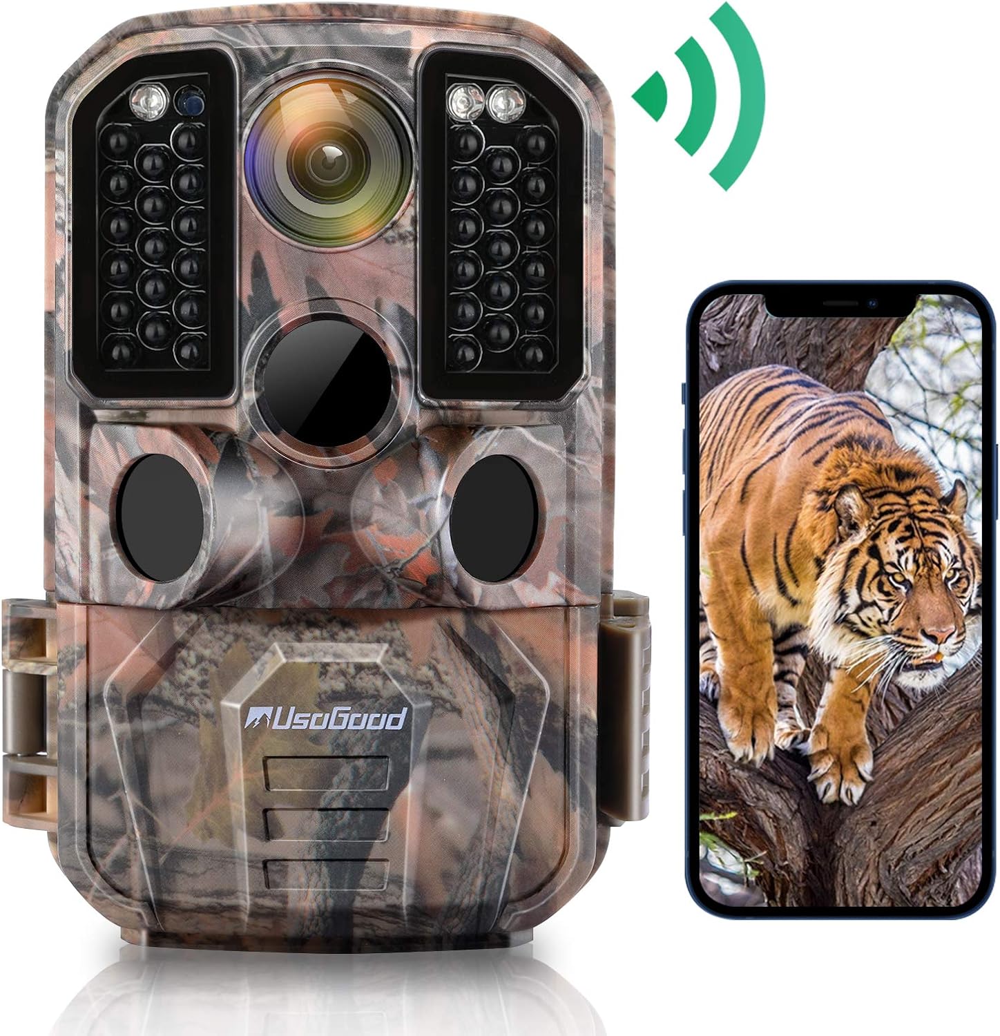 WiFi Trail Camera, Usogood 24MP 1296P Game Cameras with IR Night Vision Motion Activated Waterproof Hunting Cam Wireless for Audio Live Feed, Outdoor Wildlife Monitoring, Send Picture to Cell Phone