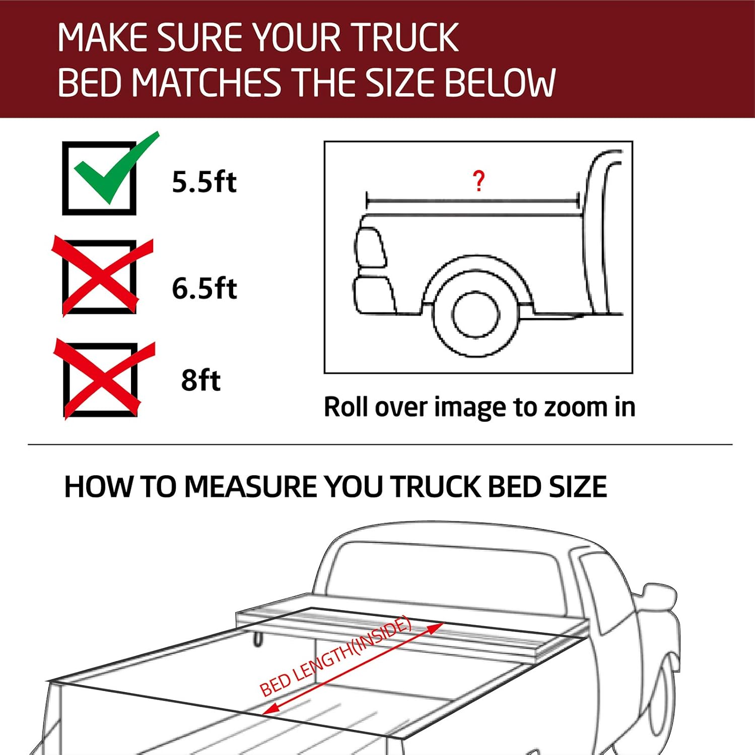 Kikito Professional FRP Hard Tri-Fold Truck Bed Tonneau Cover for 2015-2022 F150 5.5ft (67.1in) Bed (Black and White)