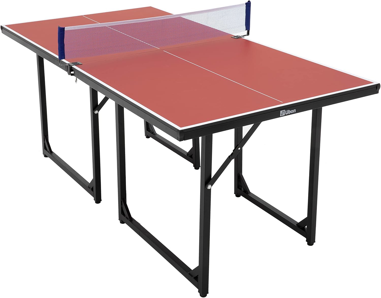 Ubon Midsize Foldable Ping Pong Table Durable Multi-Use Free Standing Table Tennis Table with Net Space Saver Adjustable Height Tennis Table Set for Indoor Use