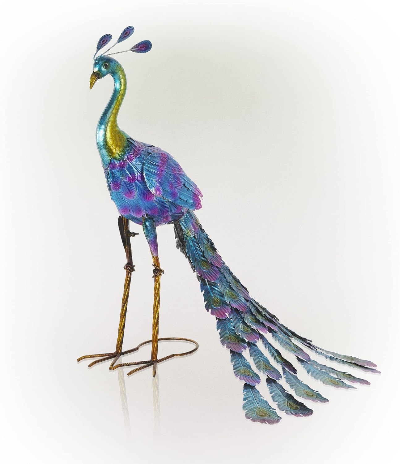 Alpine Corporation JUM208 Metallic Peacock Statue Outdoor Garden, Patio, Deck, Porch-Yard Art Decoration, 28-Inch Tall, Multicolor