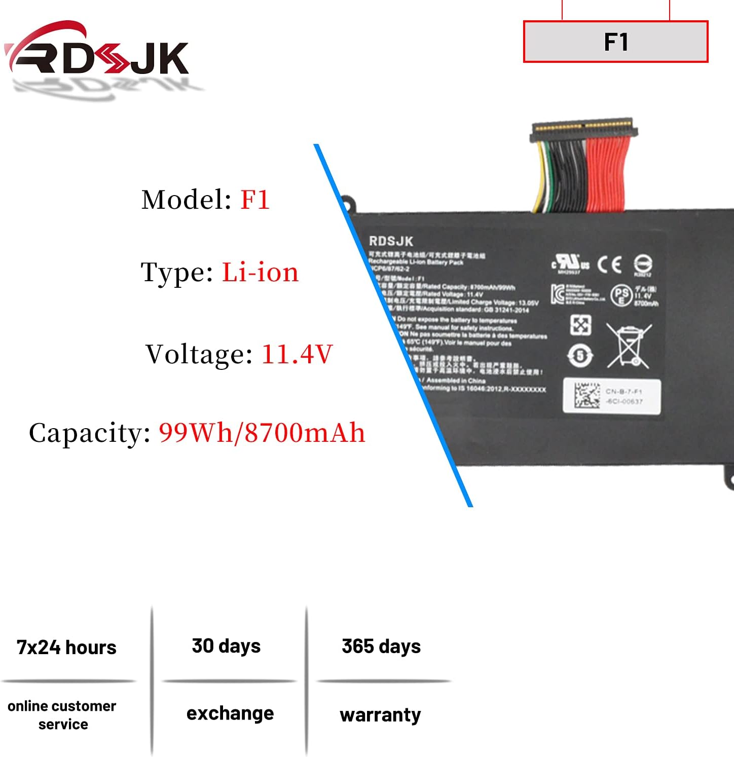 F1 RZ09-0166 FI Laptop Battery for Razer Blade Pro 17.3'' 4K i7-7820HK 2017 RZ09-01663E52 RZ09-01662E52 RZ09-01662E542 RZ09-01662E53-R3U1 RZ09-01663E53-R3U1 RZ09-01663E54 11.4V 99Wh 8700mAh Pack of 2