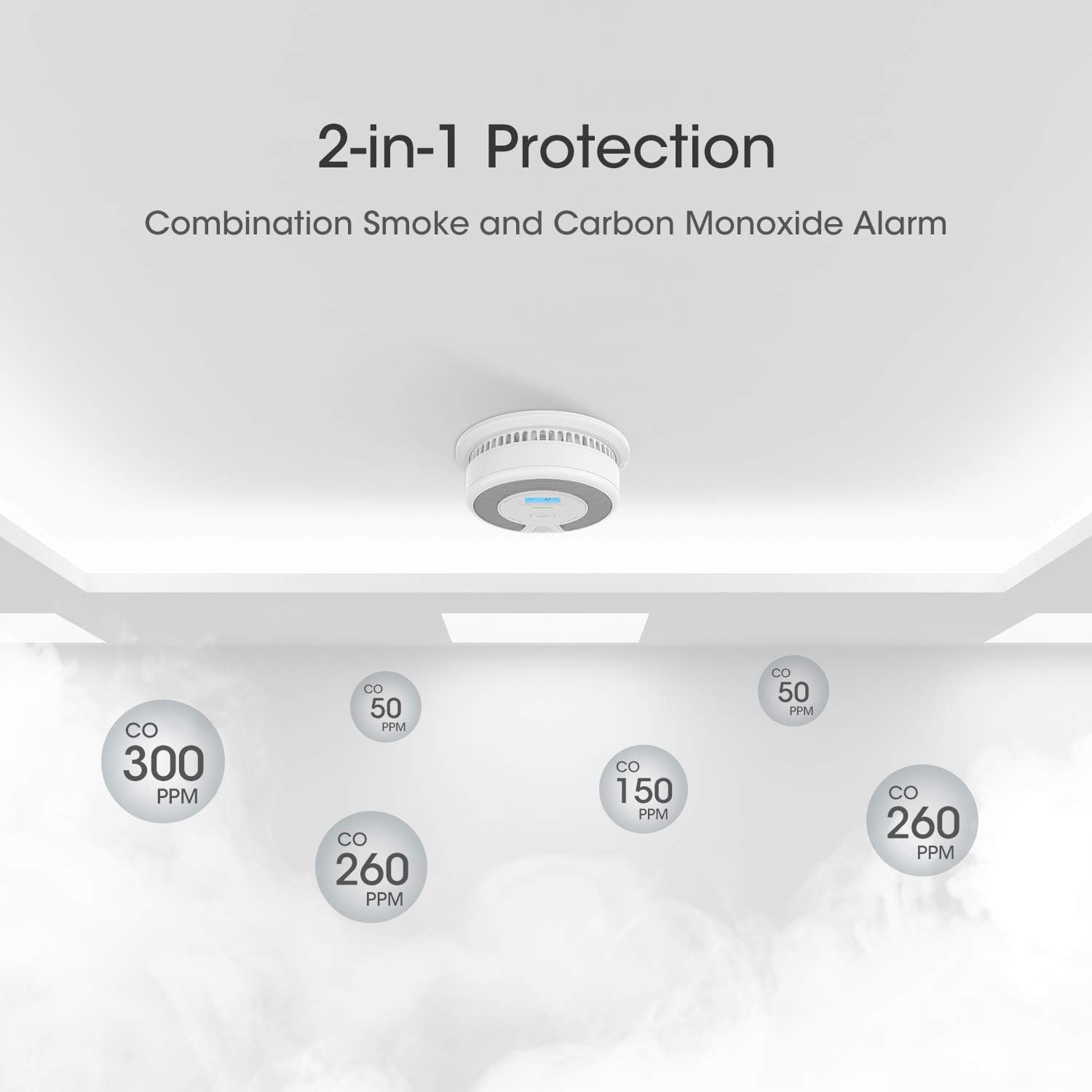 X-Sense 10-Year Battery Smoke and Carbon Monoxide Detector Alarm (Not Hardwired) with LCD Display, Dual Sensor Fire and CO Alarm, Complies with UL 217 & UL 2034 Standards, Auto-Check, 5-Pack