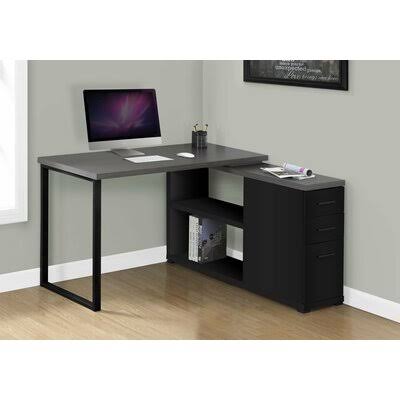 Leicester Reversible Executive Desk Ebern Designs Top Color: Black/Chrome, Base Color: Black