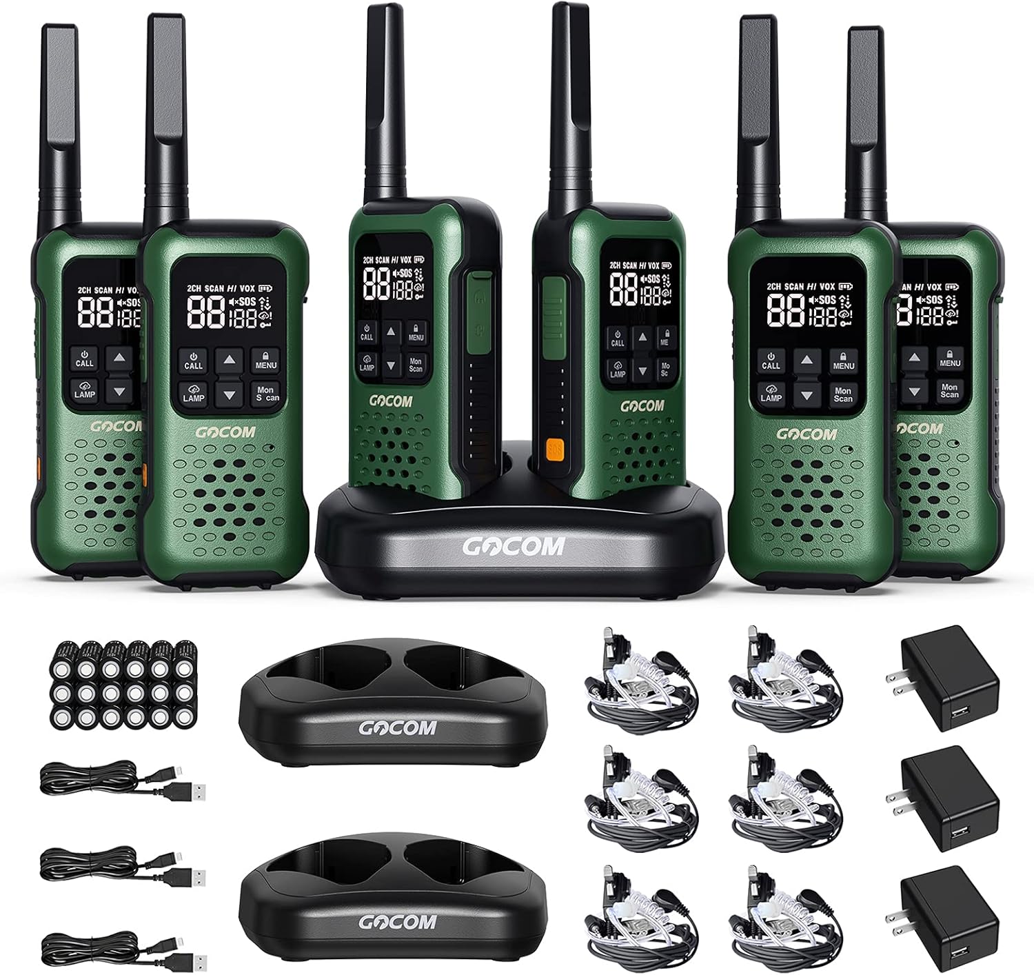 GOCOM G9 IP67 Waterproof Two Way Radios, 2 Way radios Outdoor Adventure NOAA Weather Alert & SOS Emergency Lamp Adult Walkie Talkies Long Range Rechargeable (G9-2 Pack)
