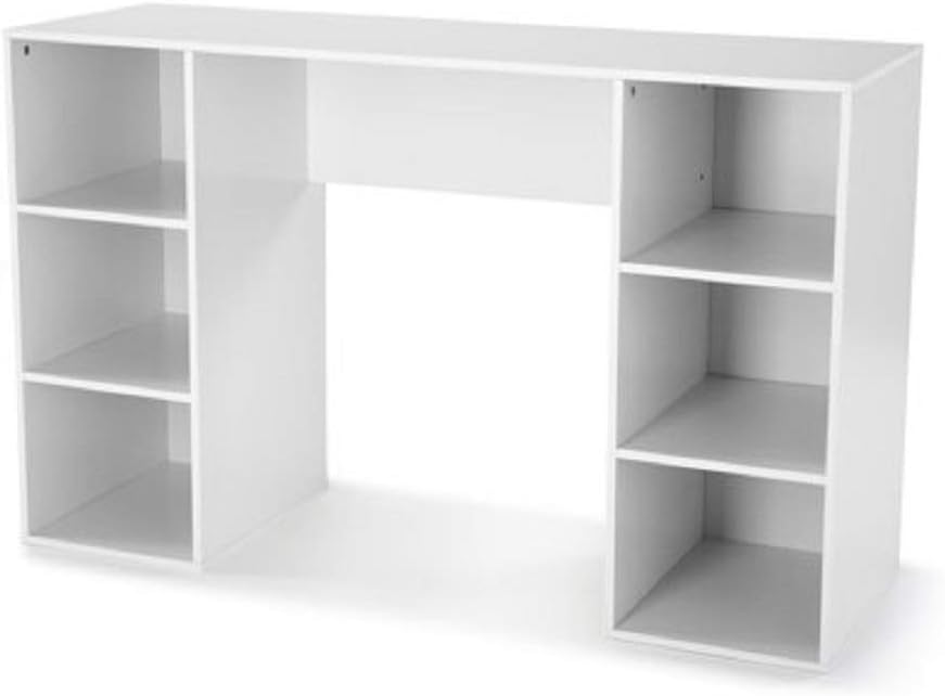 Mainstays Student Desk - Home Office Bedroom Furniture Indoor Desk - Easy Glide Accessory Drawer (Desk Only, Rodeo Oak) (6 Cube Computer Desk, White)