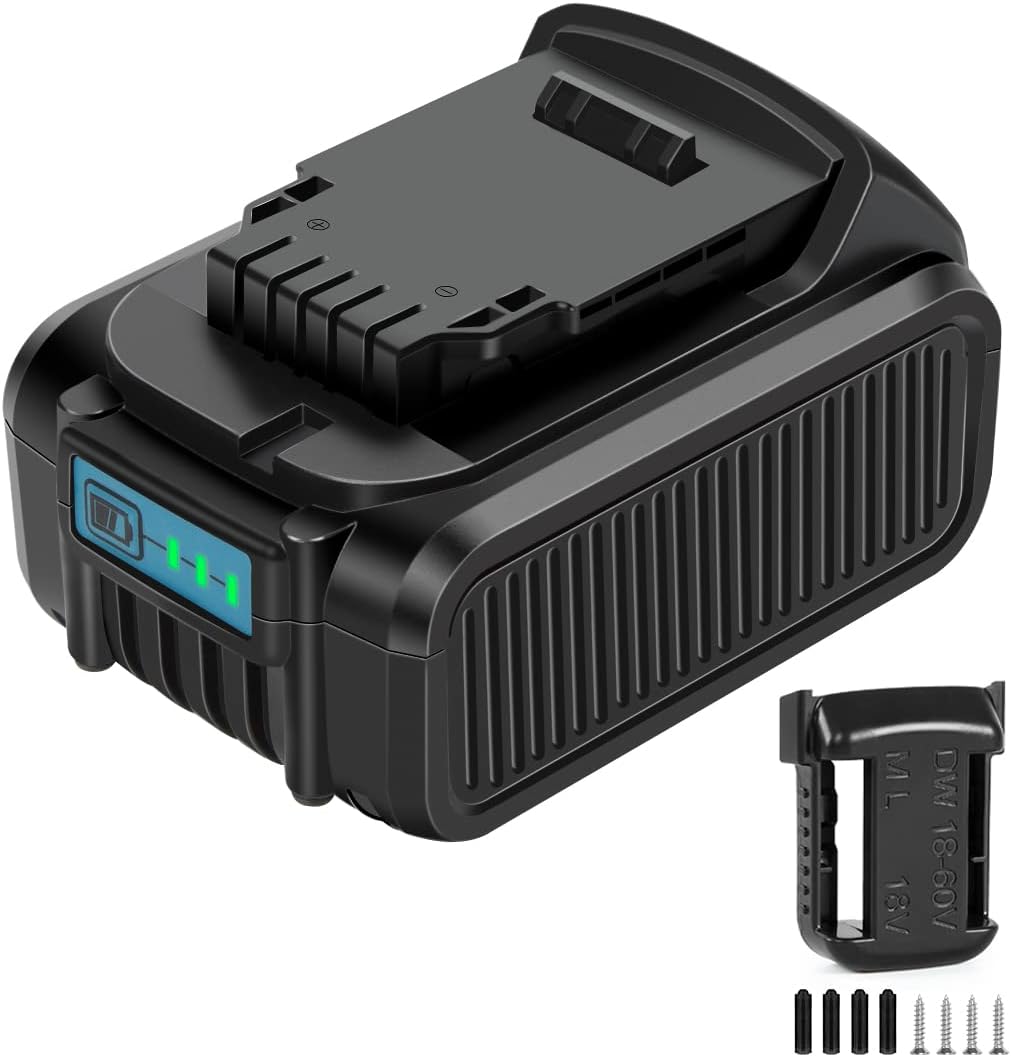 20V 6.0Ah Battery Compatible with DeWalt Tools and Charger, Upgraded Tech for Higher Power, Lithium ion Cell Replacement for DeWalt 20V Battery DCB205 DCB200 DCB206 Series,1 Pack+Holder, (Black) Pack of 2