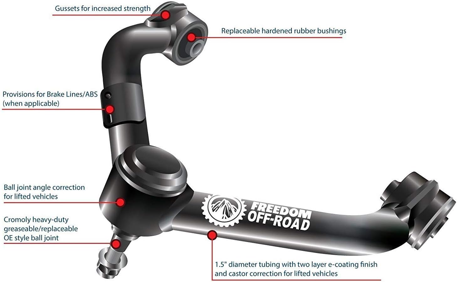 Freedom Off Road Front Upper Control Arms for 2-4&rdquo; Lift 1996-2002 4Runner / 1995-2004 Tacoma