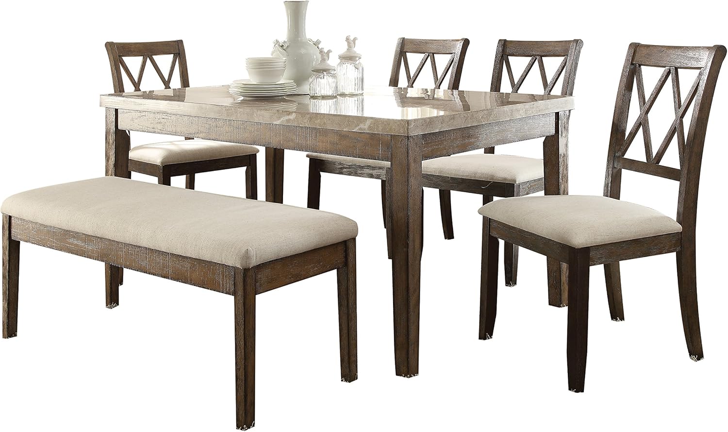 ACME Furniture 71715 Claudia Dining Table, White Marble/Salvage Brown