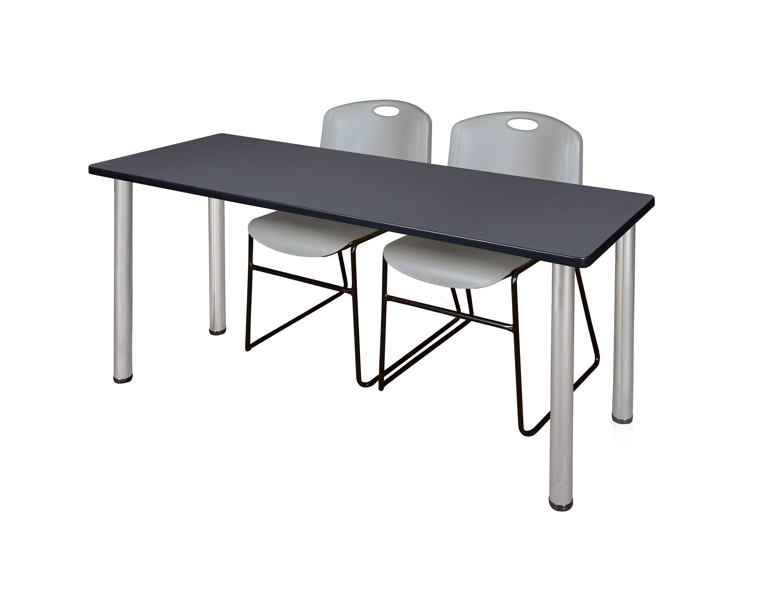 Regency 72x22 x 24x22 Kee Training Table- Mahogany/ Chrome u0026 2 Zeng Stack Chairs- Grey