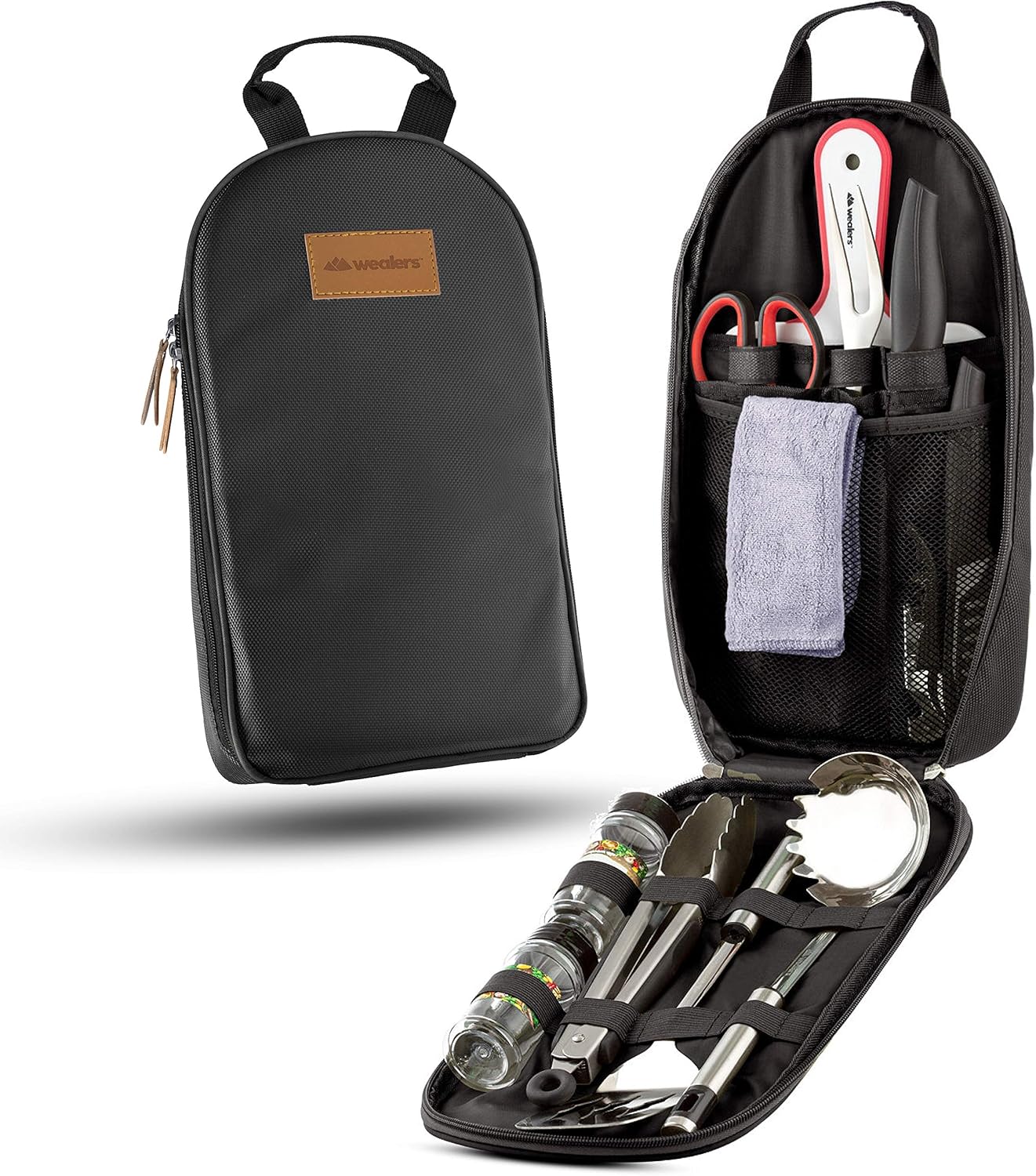 11 Piece Camp Kitchen Cooking Utensil Set Travel Organizer Grill Accessories Portable Compact Gear for Backpacking BBQ Camping Hiking Travel Cookware Kit Water Resistant Case