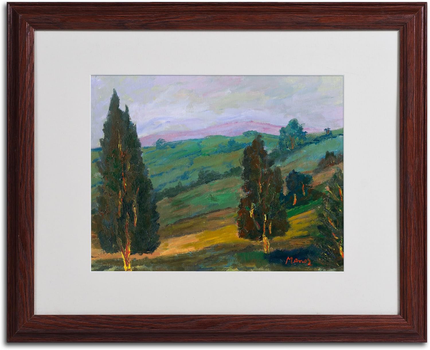 Evergreens on Green Slope by Manor Shadian, White Matte, Wood Frame 16x20-Inch Pack of 2