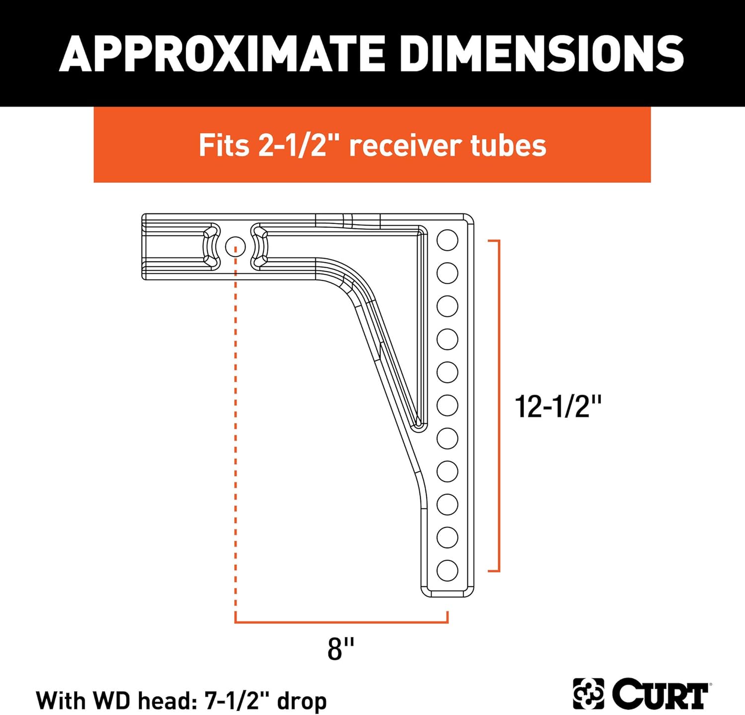 CURT 17132 Replacement Weight Distribution Hitch Shank, 2-1/2-Inch Receiver, 8-Inch Drop