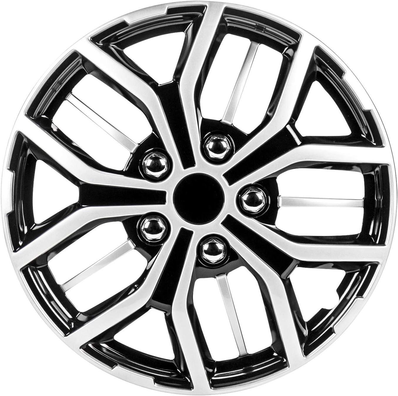 Pilot Automotive WH142-16S-B 16 Inch Super Sport Black and Silver Universal Hubcap Wheel Covers for Cars | Set of 4 | Fits Toyota Volkswagen VW Chevy Chevrolet Honda Mazda Dodge Ford and Others Pack of 2