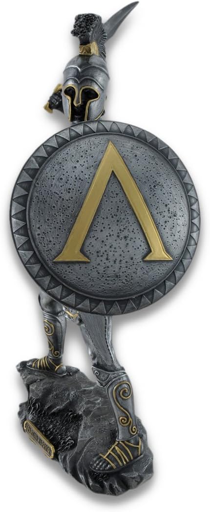 Veronese Design Spartan Warrior with Sword and Hoplite Shield Statue Silvered/Gold Accents