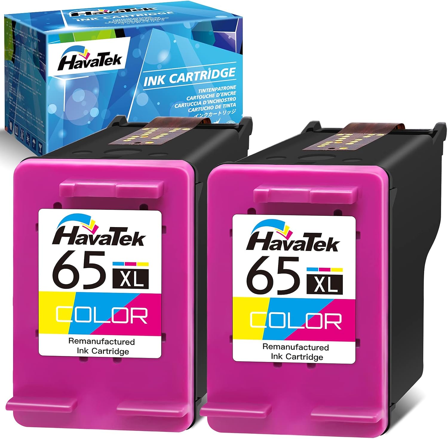HavaTek Remanufactured 65 Ink Cartridge Replacement for HP 65XL 65 XL Fit for HP Envy 5055 5052 5000 5058 5012 DeskJet 2600 2622 2652 3722 3755 3752 2655 3720 2640 3723 AMP 120 100 Printer (2 Color) Pack of 2