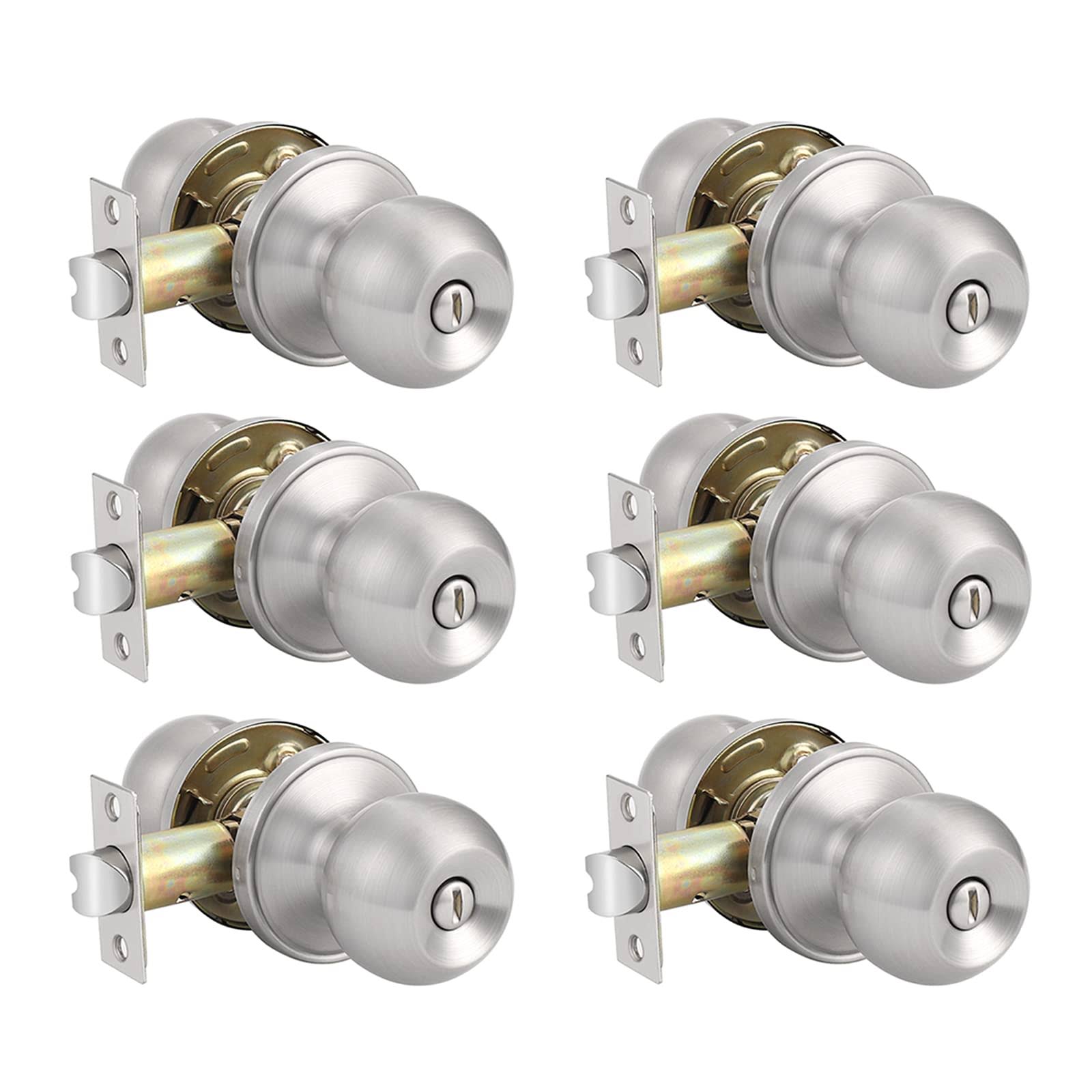 Probrico Privacy Interior Door Knobs Bed and Bath Handle Levers Keyless Brushed Nickel Lockset 6 Pack