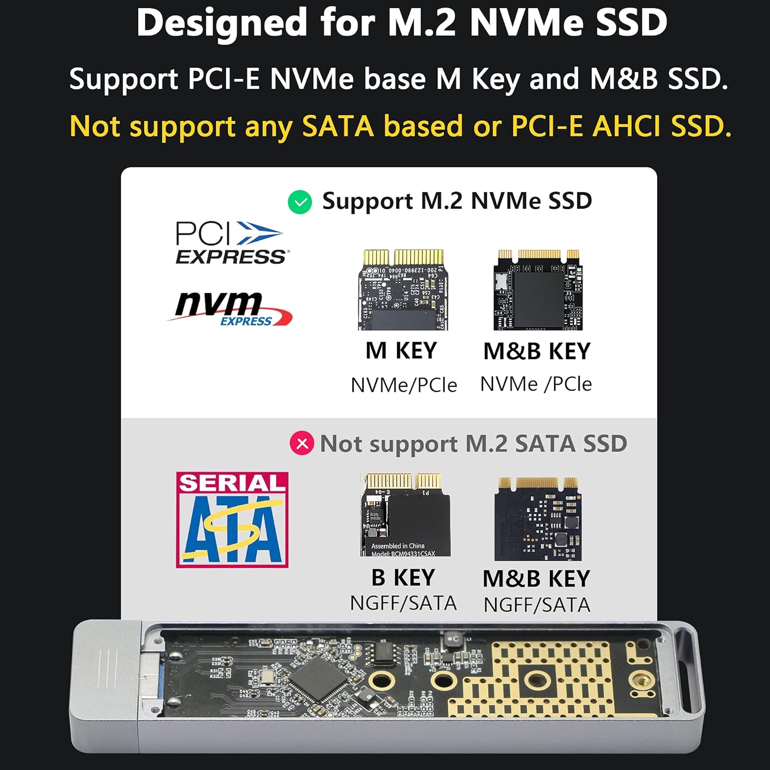 CERRXIAN M.2 M Key NVMe SSD Enclosure Adapter, Aluminum Type A USB 3.0 PCIe Hard Drive External Enclosure for 2230/2242/2260/2280(M) Pack of 2