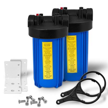 10 inch Big Blue Housing for Whole House Water Filtration System, 1 Brass Port + Mounting Hardware (2 Pack)
