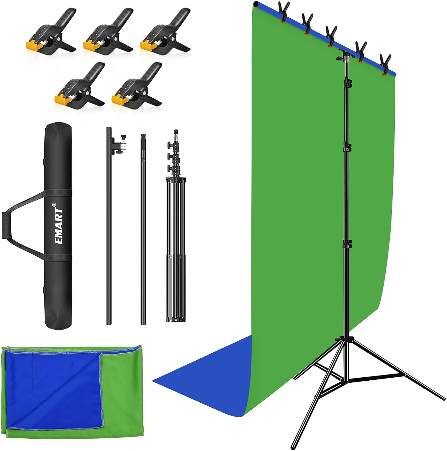 Emart Green and Blue Backdrop Stand Kit, 5 X 8.5ft Portable T-Shape Background Support with Photography Chromakey Screen for Greenscreen Zoom, Gaming, Photoshoot Pack of 2