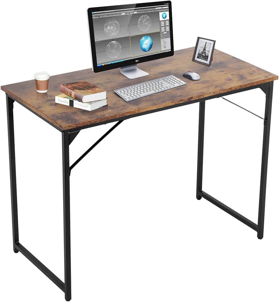 Computer Desk 39.4 inches Writing Study Desk Office Desk Space Saving Easy to Assemble for Home Office Writing Computer Black Metal Frame Rustic Brown