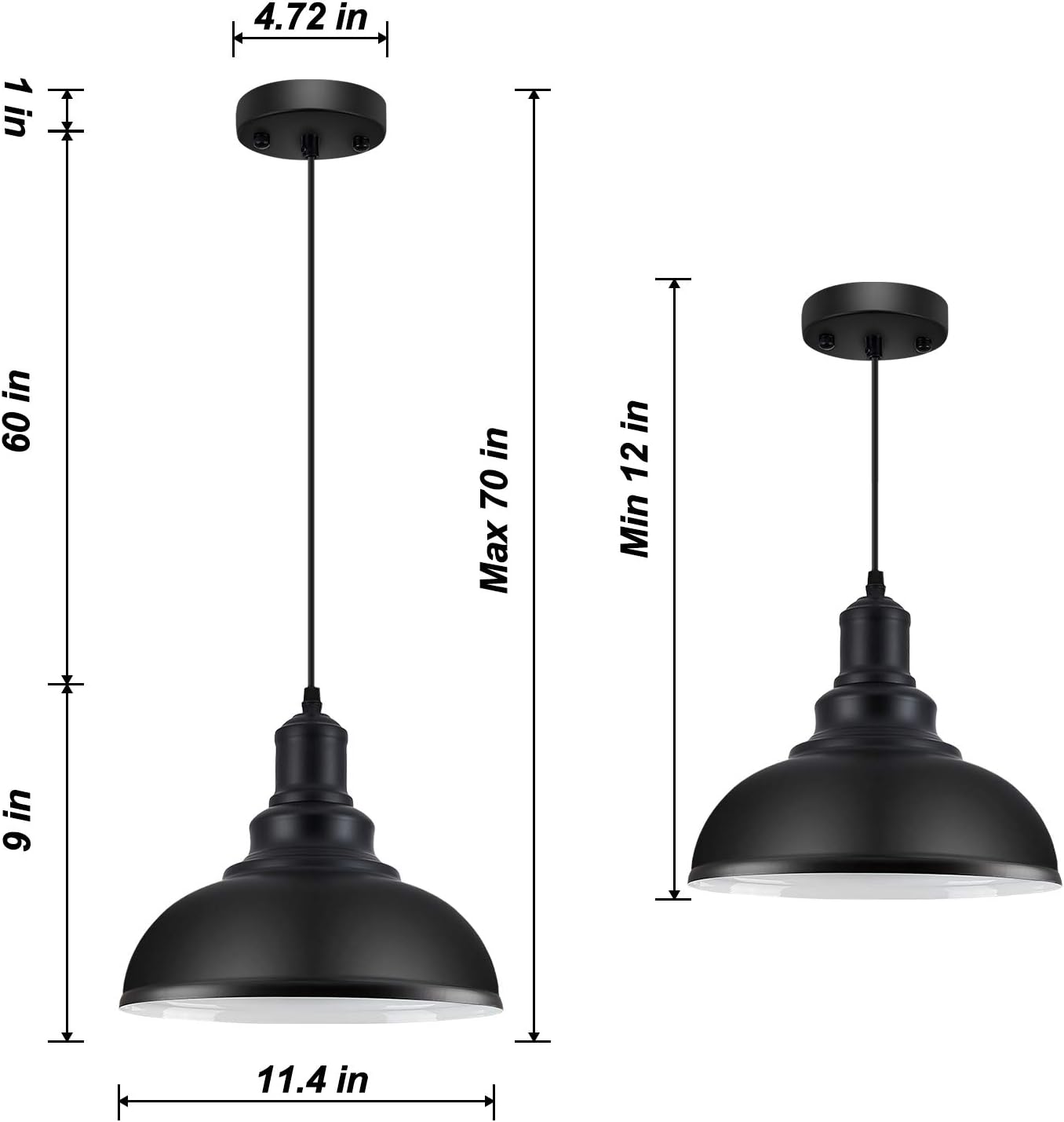 LOEHINLE Pendant Lighting Vintage Industrial Fixtures, Black Metal Chandelier Lights,Ceiling Lamp for Kitchen Home Island Dining Room Bedroom, 11.4 inches