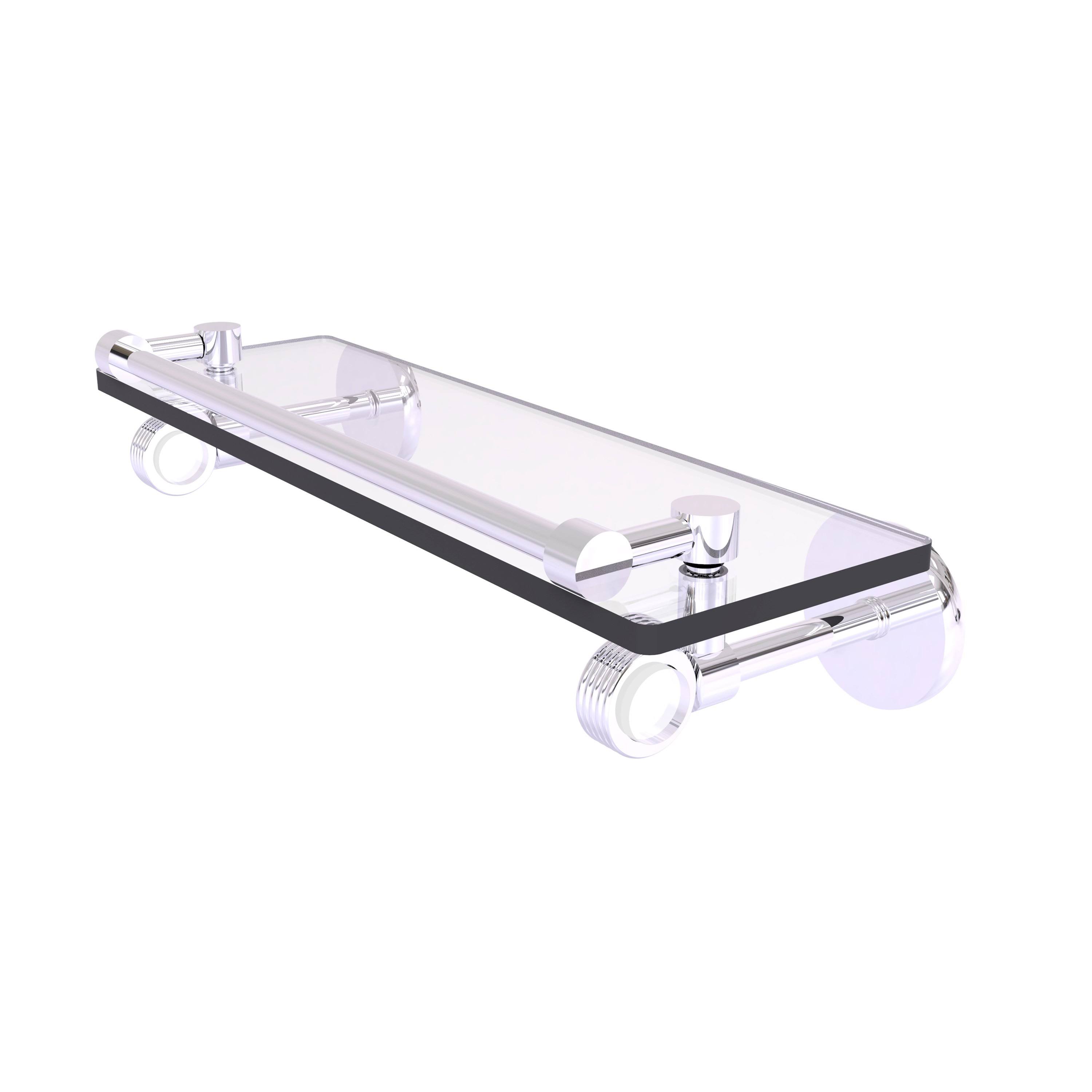 Allied Brass CV-1G-16-GAL-PC 16 in. Clearview Collection Gallery Rail Glass Shelf with Groovy Accents Polished Chrome