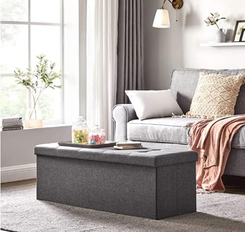 Folding Storage Ottoman Bench Storage Chest Foot Rest Stool with Metal Support, Holds up to 660 lb, Dark Gray Pack of 2